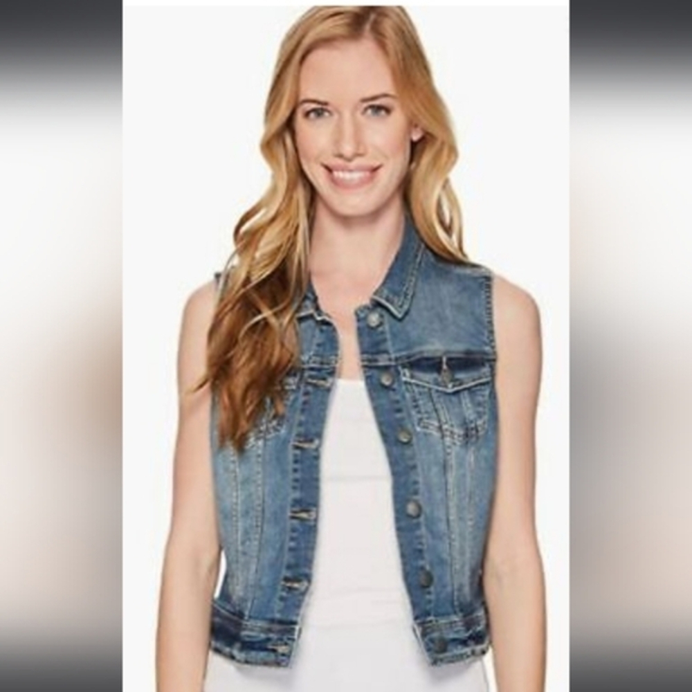 Prana Dree denim cropped jean vest,Antique blue,skull tatoo embroidery,S